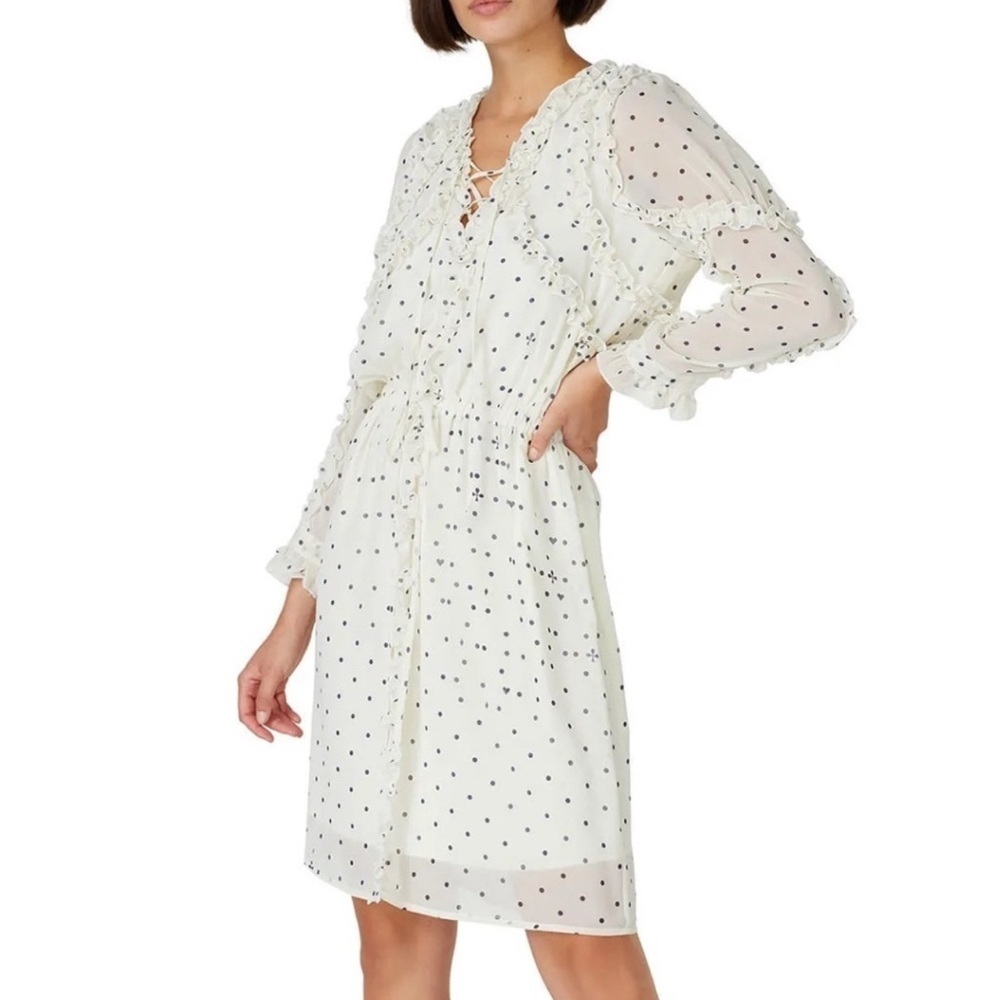 KOCHE White/black polka dot long‎ sleeve ruffle dress 8